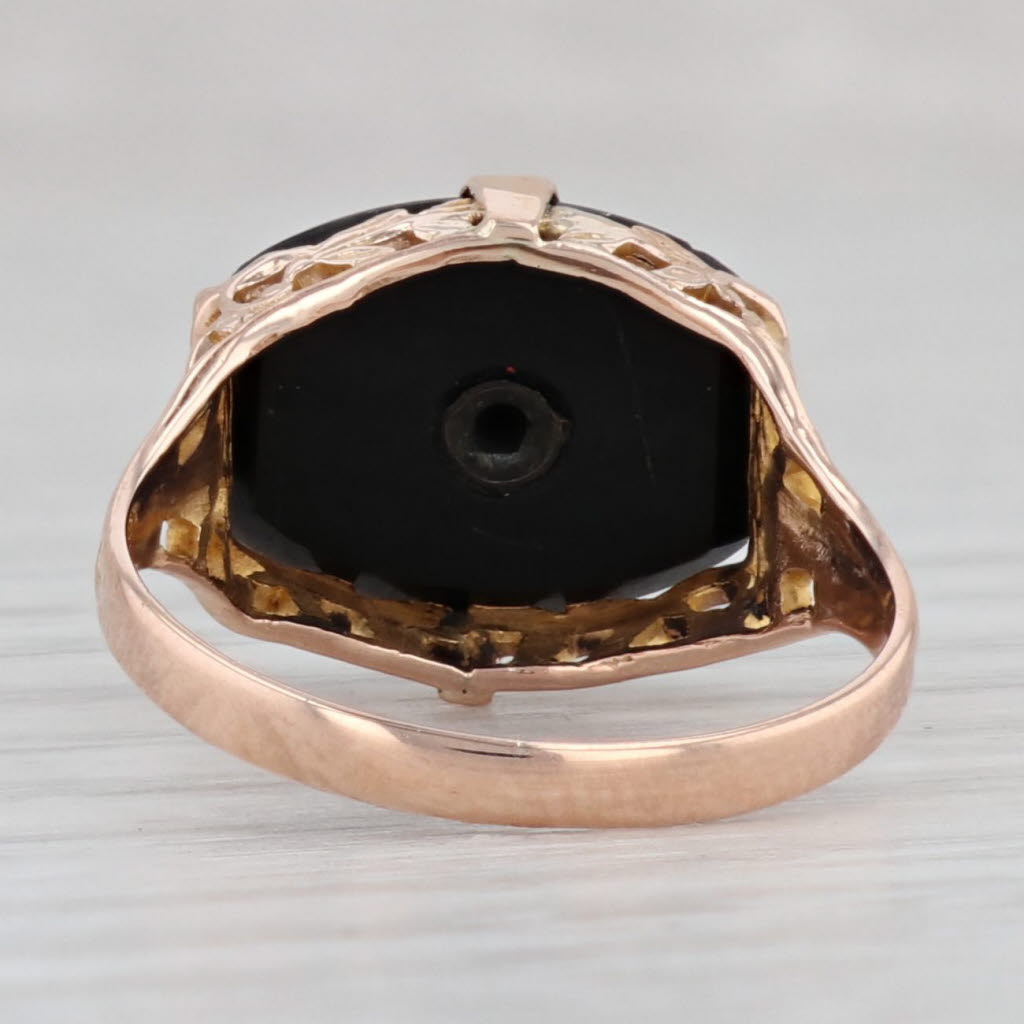 Gray Rainbow Girls Signet Ring 10k Rose Gold Onyx Masonic Youth Size 5.25