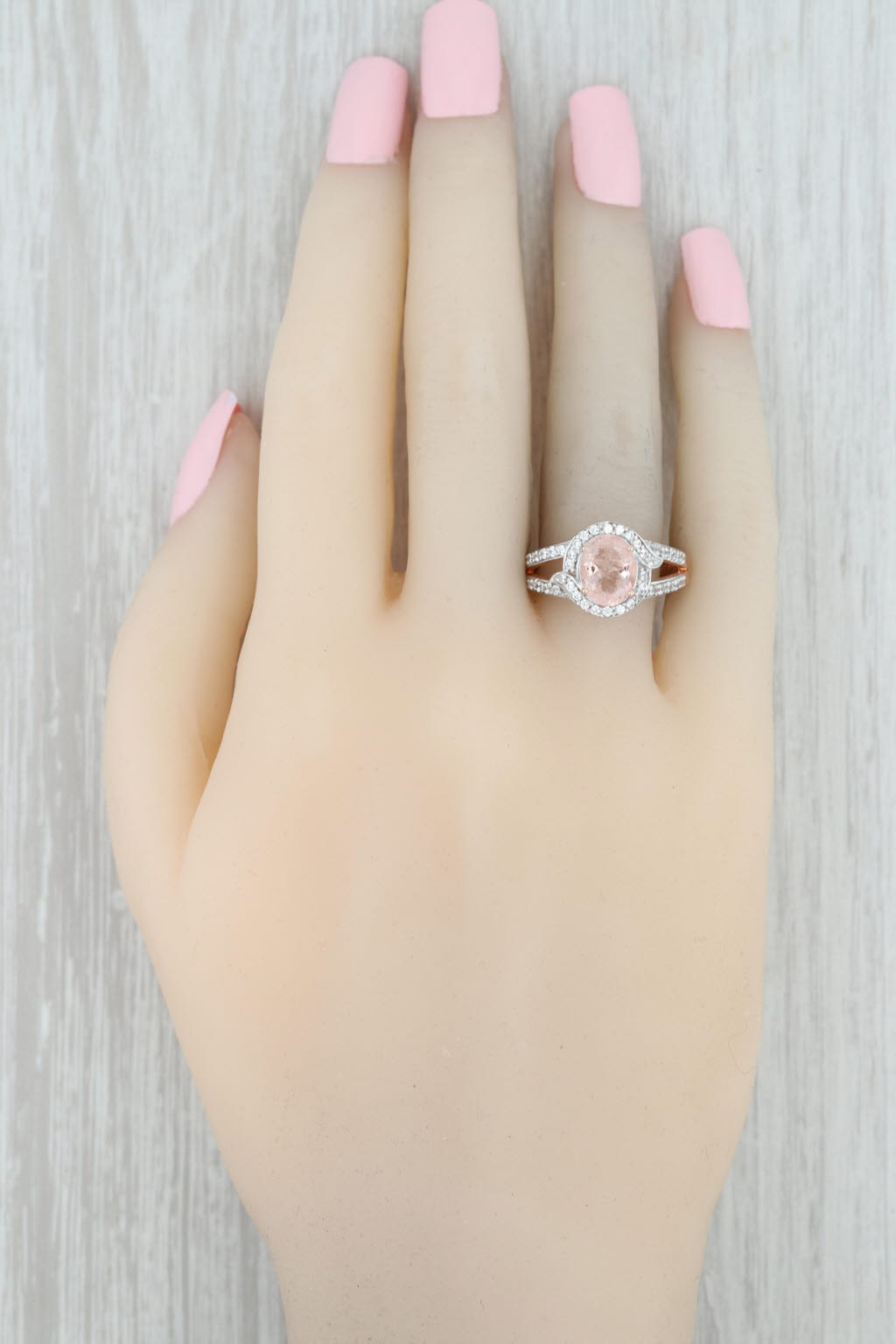 Light Gray New 3.10ctw Morganite Zircon Halo Ring Sterling Silver Rose Gold Plated Sz 6.25