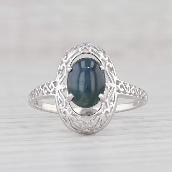 Light Gray Star Sapphire Solitaire Ring 14k White Gold Size 10.25 Ornate Scrollwork