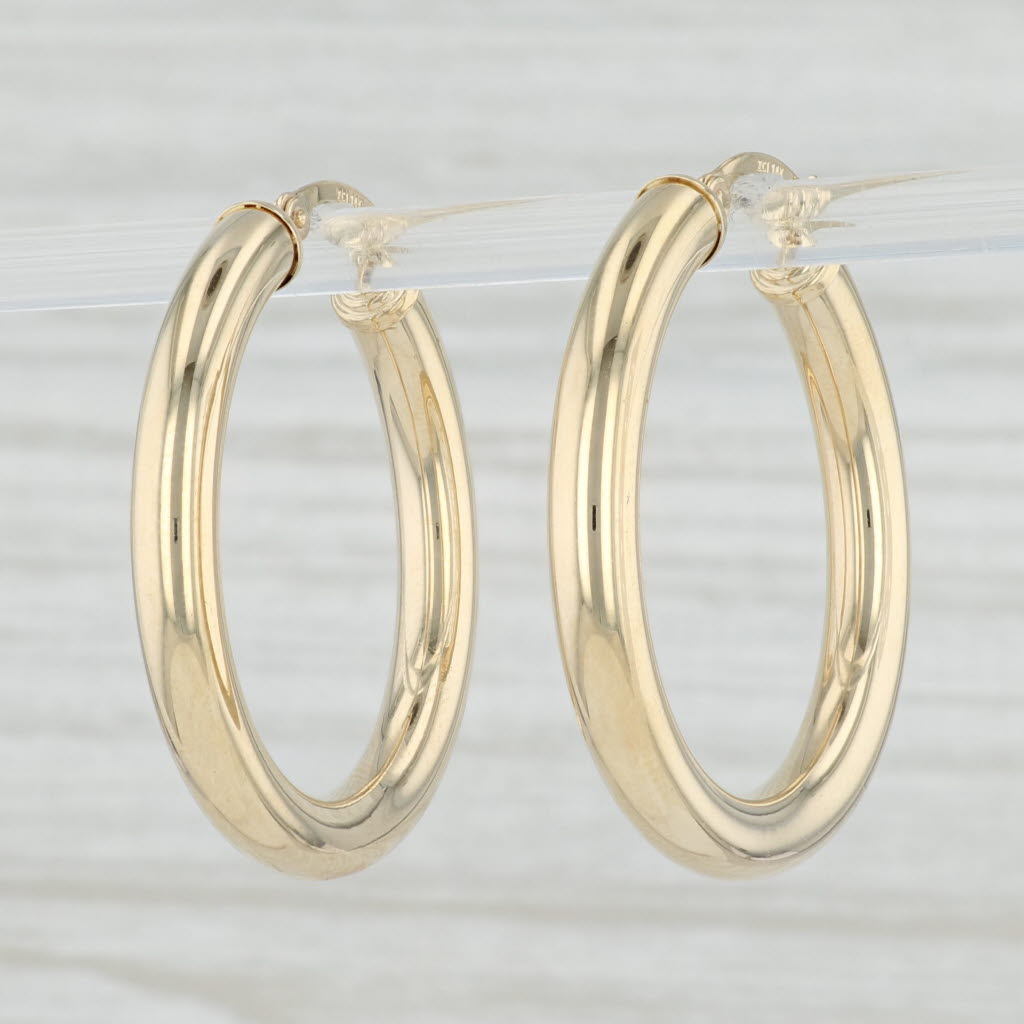 Light Gray New Round Hoop Earrings 14k Yellow Gold 4 x 32mm Pierced Hoops