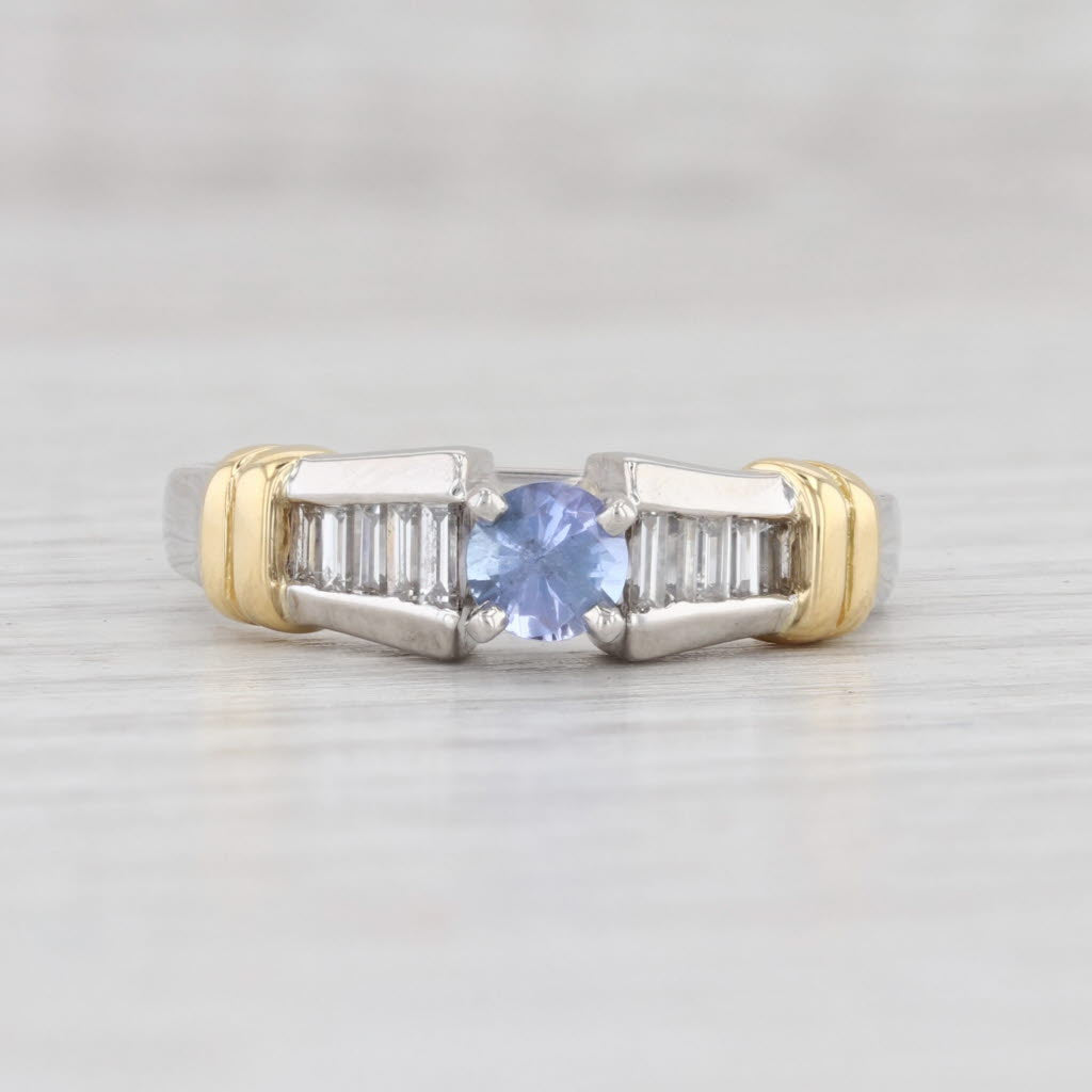 Light Gray 0.76ctw Tanzanite Diamond Ring 900 Platinum 18k Gold Round Engagement Size 7