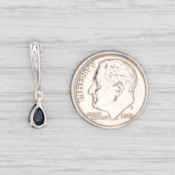 0.51ctw Blue Sapphire Diamond Teardrop Pendant 14k White Gold Pear Solitaire