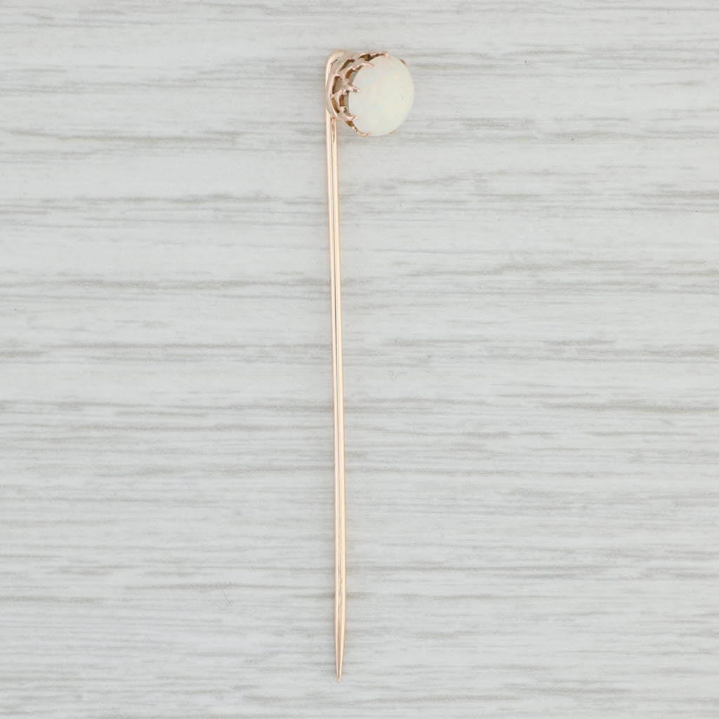 Light Gray Antique Opal Solitaire Stickpin 10k Yellow Gold Pin