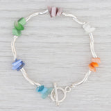 New Multi Color Glass Bead Bracelet Sterling Silver 7.25” Toggle Clasp Statement