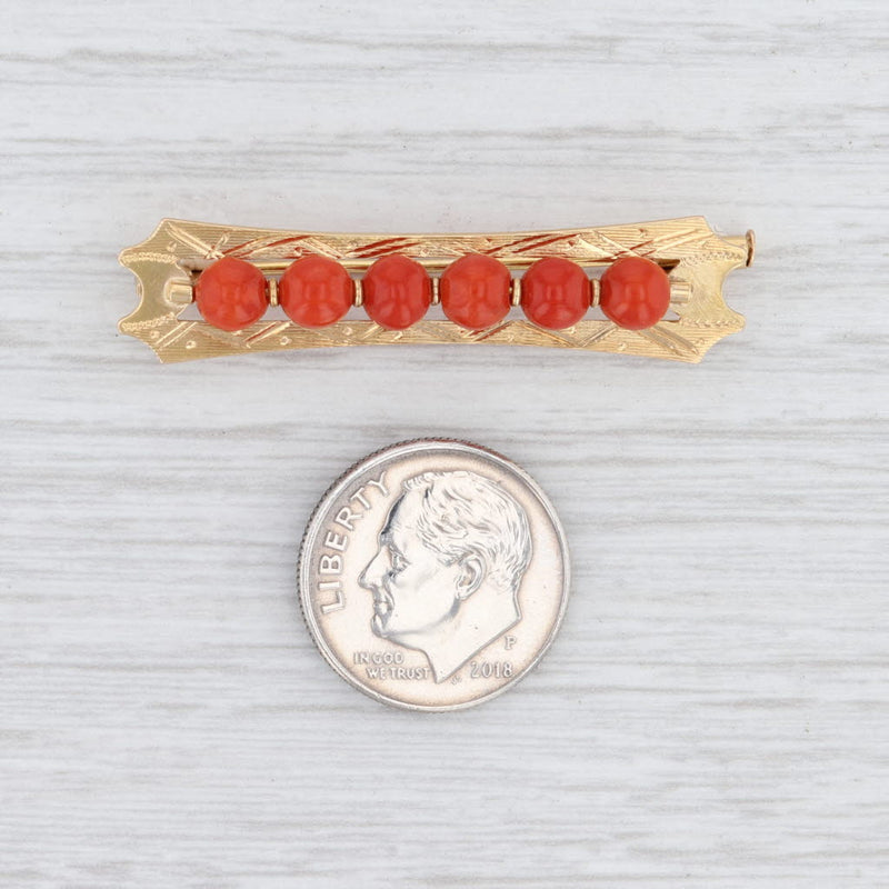 Light Gray Vintage Coral Bead Brooch 18k Yellow Gold Bar Pin