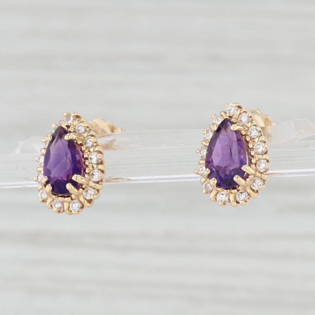 Light Gray 1.85ctw Pear Amethyst Diamond Halo Teardrop Stud Earrings 14k Yellow Gold