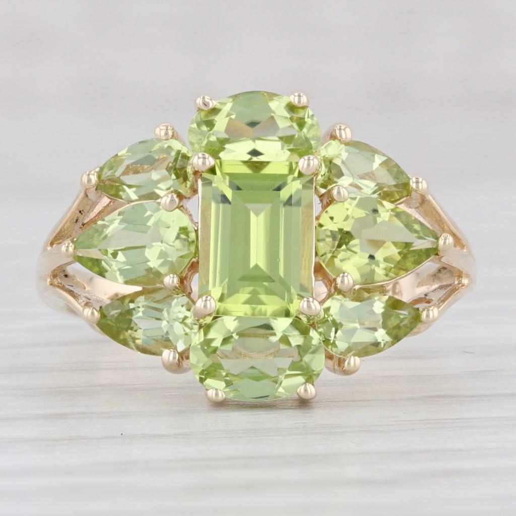 Light Gray 4ctw Peridot Cocktail Ring 14k Yellow Gold Size 7 August Birthstone