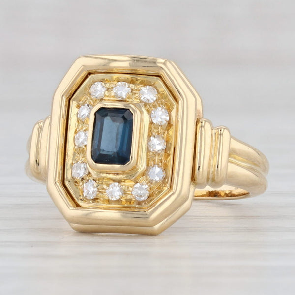 Light Gray Vintage Blue Sapphire Diamond Halo Ring 18k Yellow Gold Size 6.75