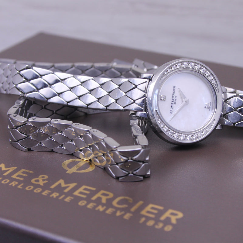 Dim Gray Baume Mercier Ladies Steel Double Bracelet Petit Promesse Diamond MOP Watch Box