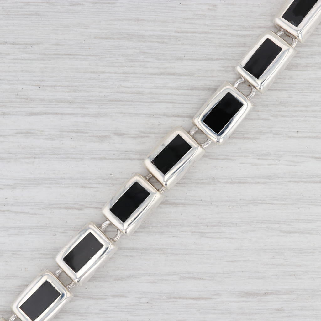 Light Gray New Black Resin Link Bracelet Sterling Silver 7.5" 10.3mm Mexico