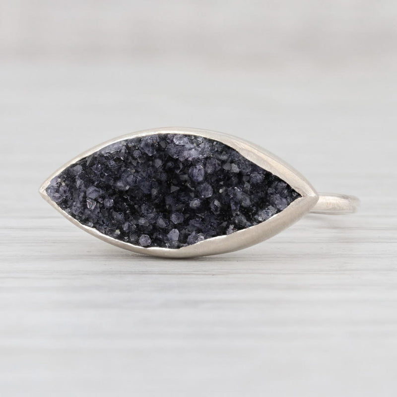 New Nina Nguyen Amethyst Druzy Ring Size 7.25 Sterling Silver Solitaire