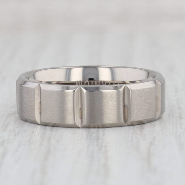 Light Gray New Brushed Beveled Titanium Ring Size 8 Wedding Band