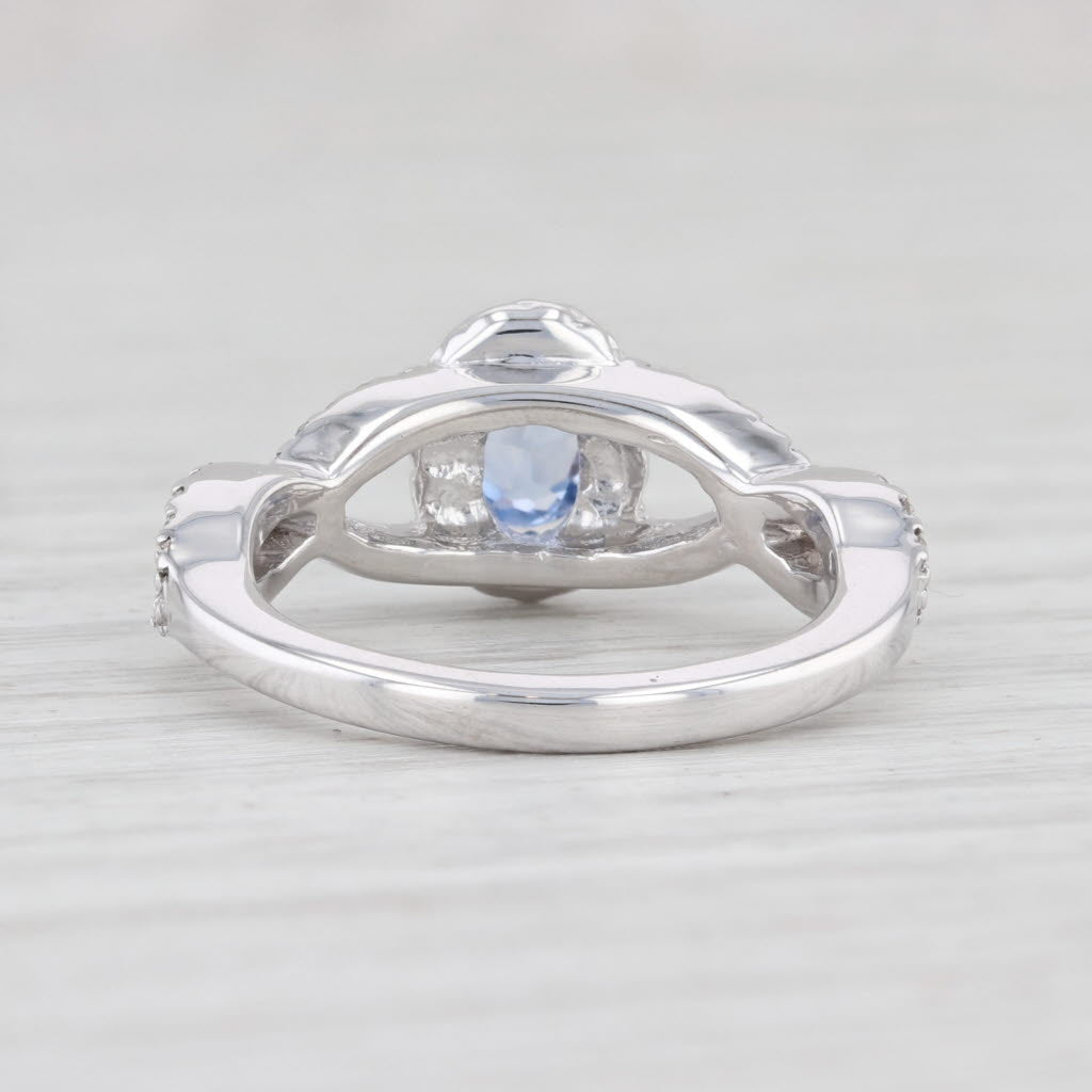 Light Gray 0.96ctw Blue Purple Sapphire Diamond Halo Ring 14k White Gold Oval Engagement