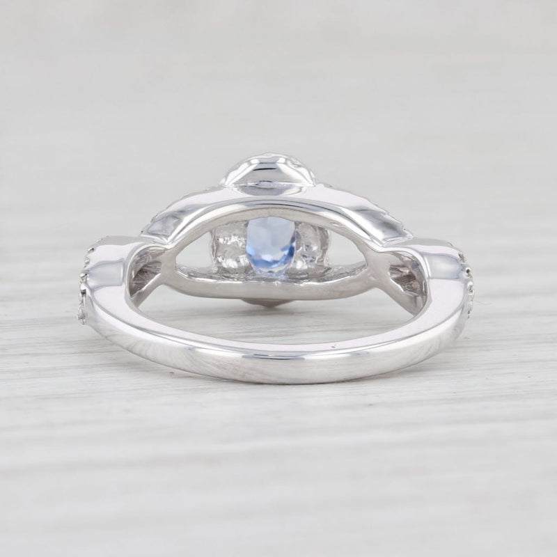 Light Gray 0.96ctw Blue Purple Sapphire Diamond Halo Ring 14k White Gold Oval Engagement