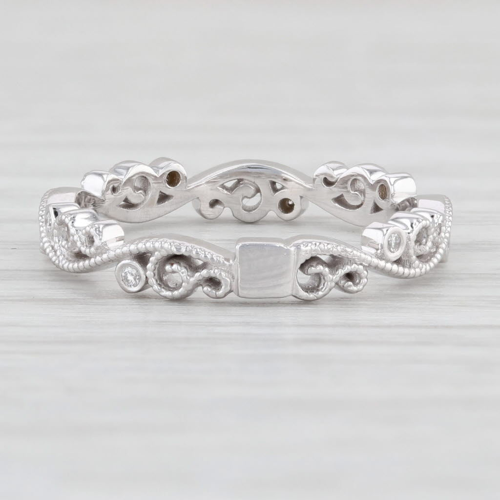 Light Gray New Ornate Diamond Scrollwork Ring 14k White Gold Sz 6.25 Stackable Wedding Band