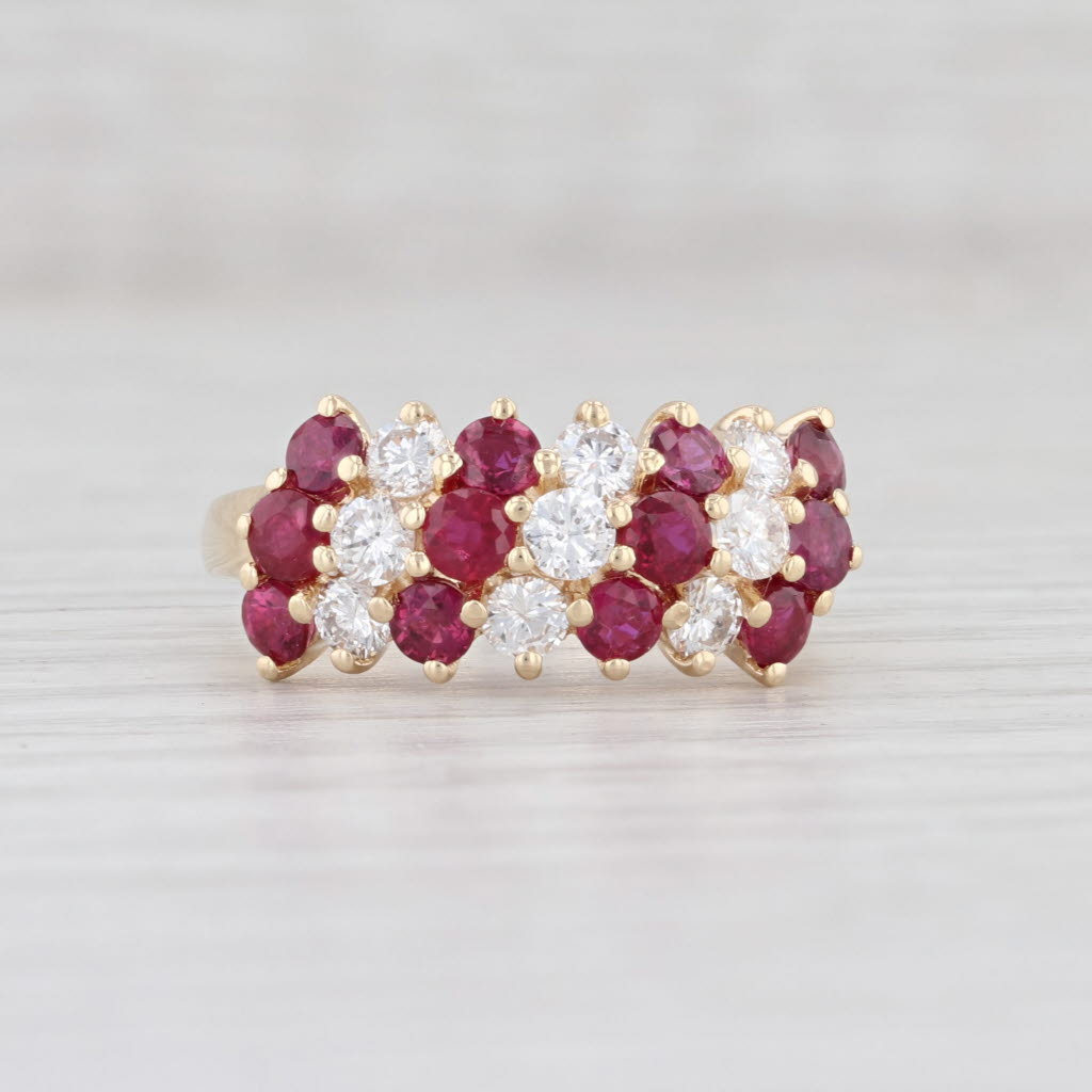 Light Gray 1.95ctw Ruby Diamond Cluster Ring 14k Yellow Gold Size 6.75