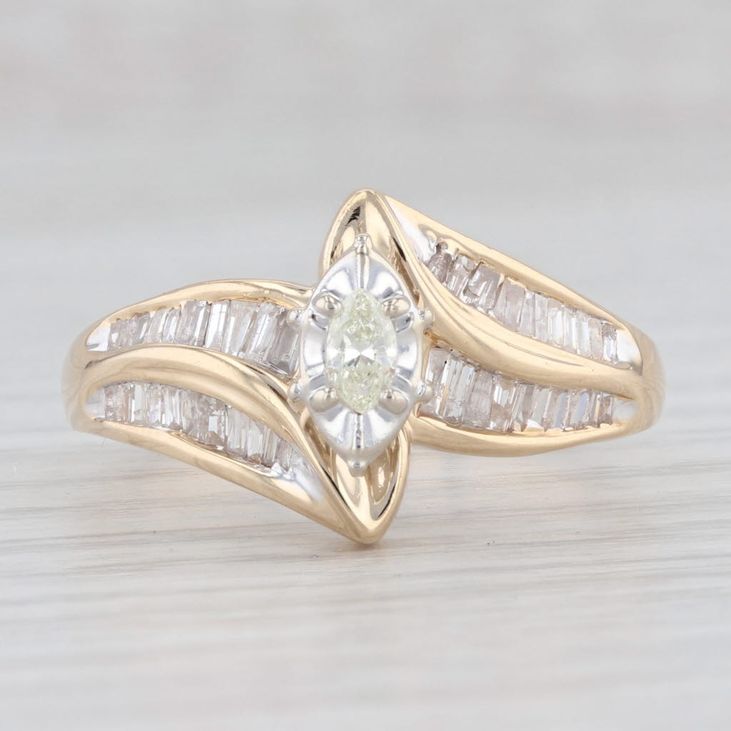 Light Gray 0.86ctw Marquise Diamond Engagement Ring 14k Yellow Gold Size 10.5