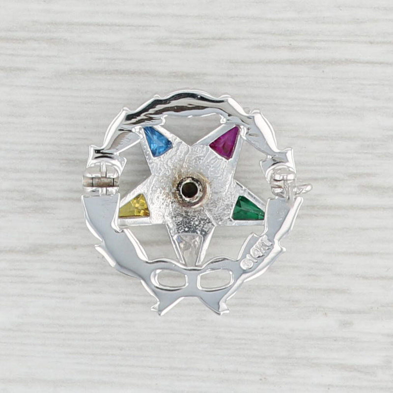 Vintage Order of the Eastern Star Pin 14k White Gold Synthetic Gemstones Masonic