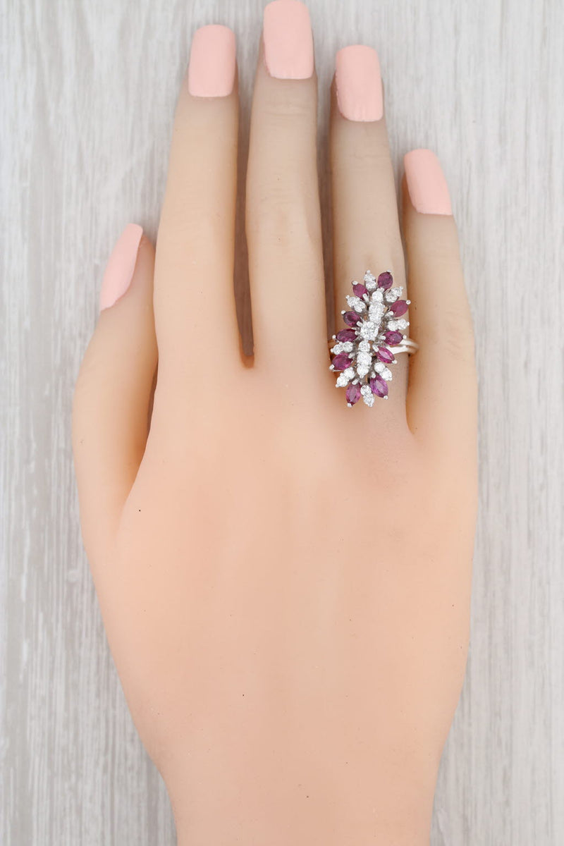 3.65ctw Ruby Diamond Cocktail Ring 18k White Gold Size 6 Gemstone Cluster