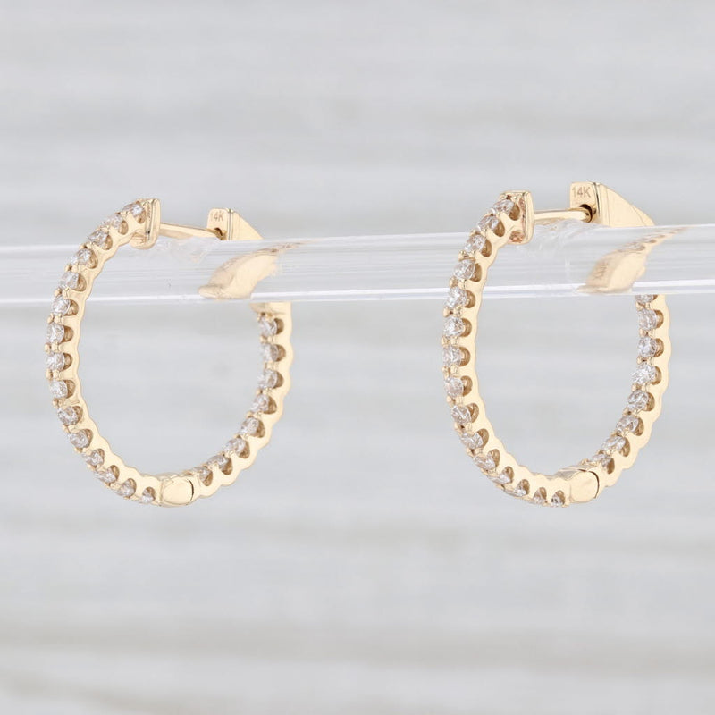 Light Gray New 0.75ctw Inside Out Hoop Earrings 14k Yellow Gold Hinged Round Hoops