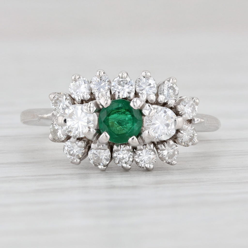 Light Gray 0.74ctw Emerald Diamond Halo Ring 18k White Gold Size 4 Engagement