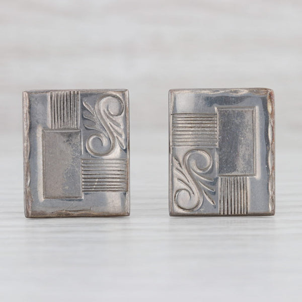 Light Gray Vintage Ornate Rectangle Cufflinks Sterling Silver Suit Accessories