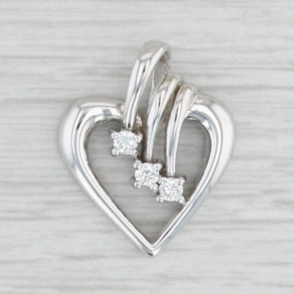 0.10ctw 3-Stone Diamond Drop Open Heart Pendant 14k White Gold