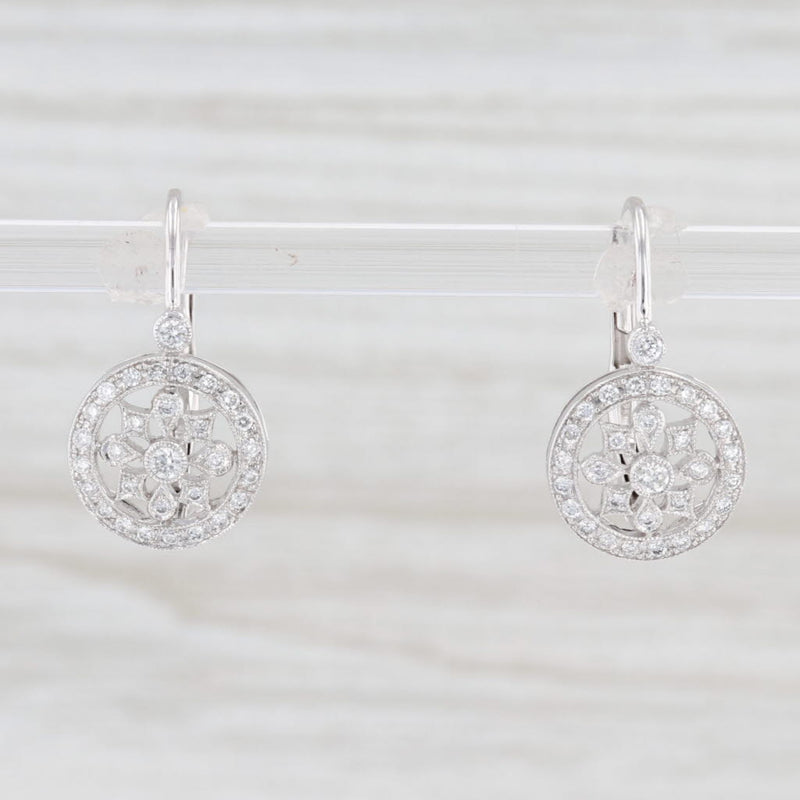 New 0.35ctw Diamond Flower Drop Earrings 14k White Gold Pierced Leverbacks