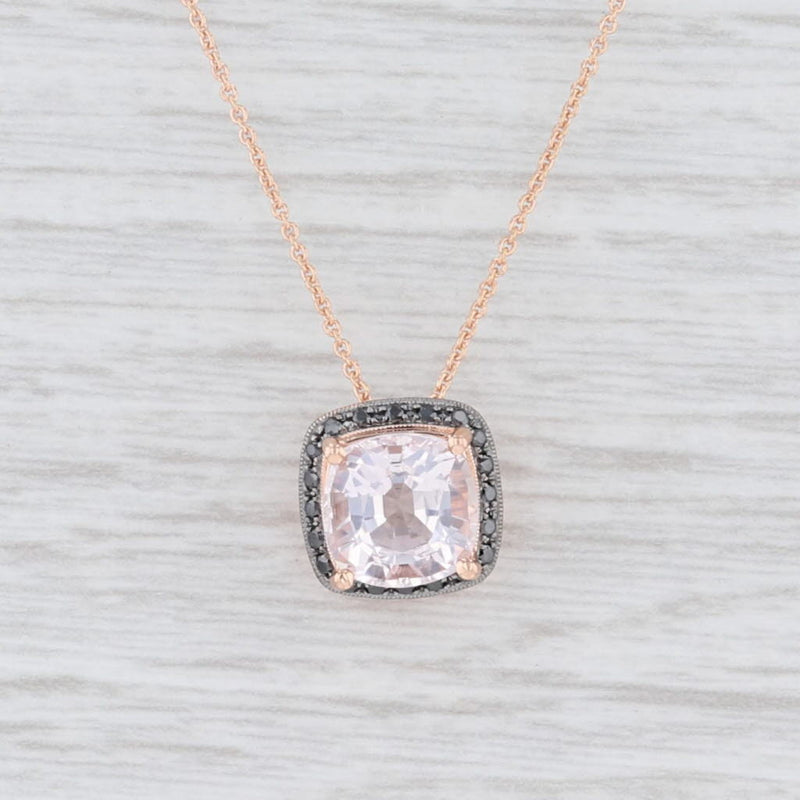 New Beverley K 2.42ctw Morganite Black Diamond Halo Pendant 18k Rose Gold 16"