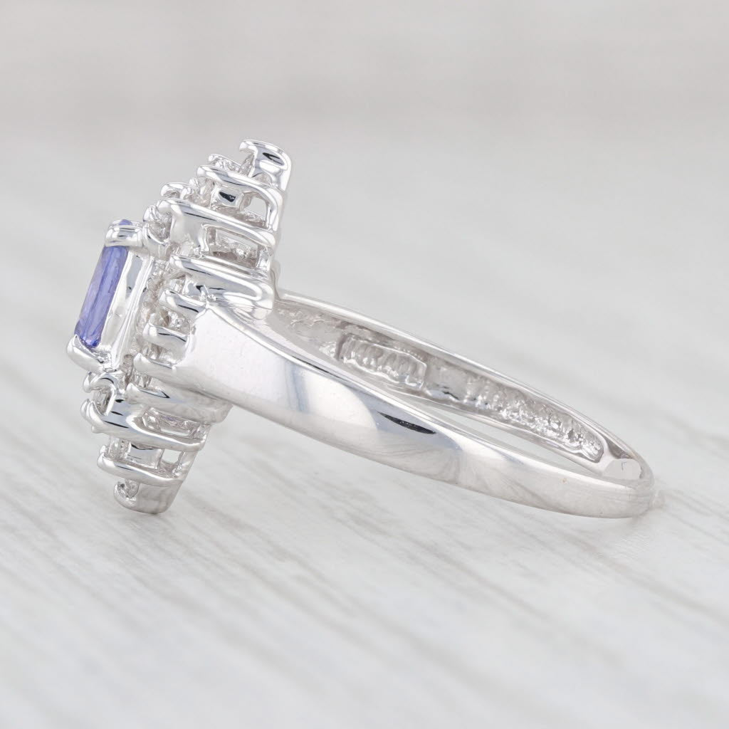 Light Gray 0.46ctw Oval Tanzanite Diamond Halo Ring 14k White Gold Size 6.75