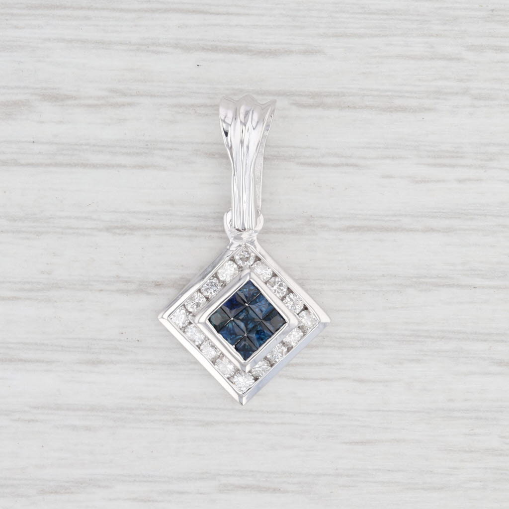 Light Gray 1ctw Blue Sapphire Diamond Halo Pendant 18k White Gold Gemstone Drop