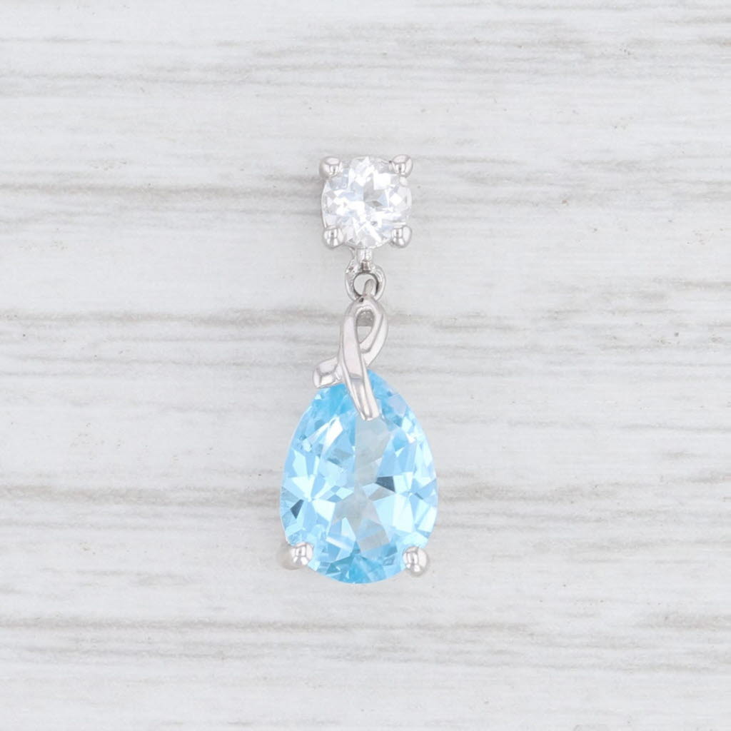 Light Gray New Blue White Topaz Teardrop Pendant 10k White Gold