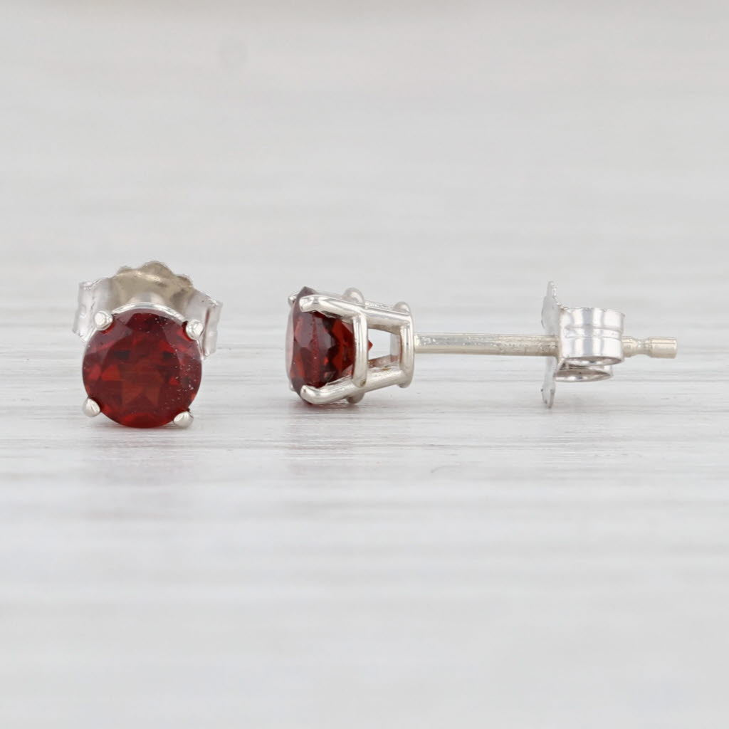 Light Gray New 0.74ctw Round Garnet Stud Earrings 14k White Gold January Birthstone