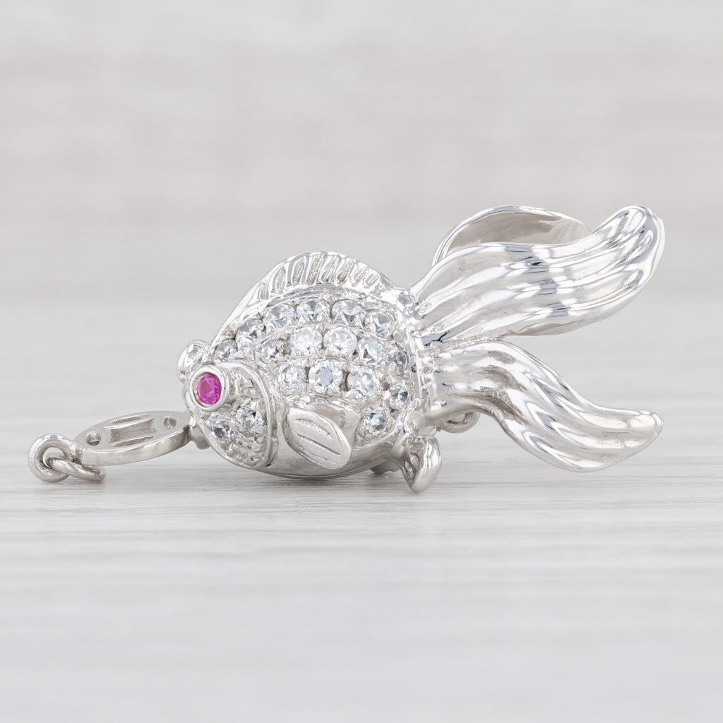 Light Gray New Fish Necklace Clasp Pendant Sterling Silver Cubic Zirconia Lab Created Ruby