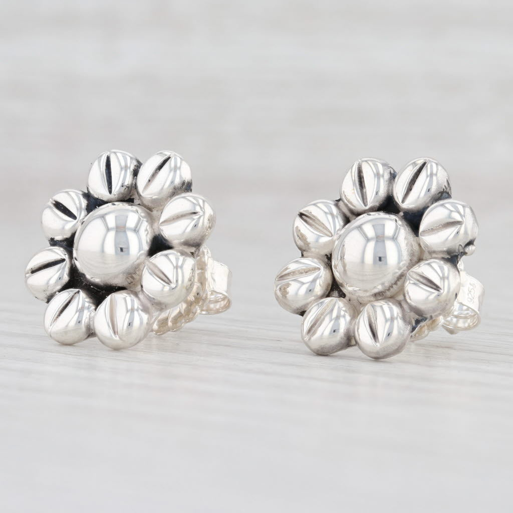 Light Gray New Flower Stud Earrings Sterling Silver Statement 925 Pierced