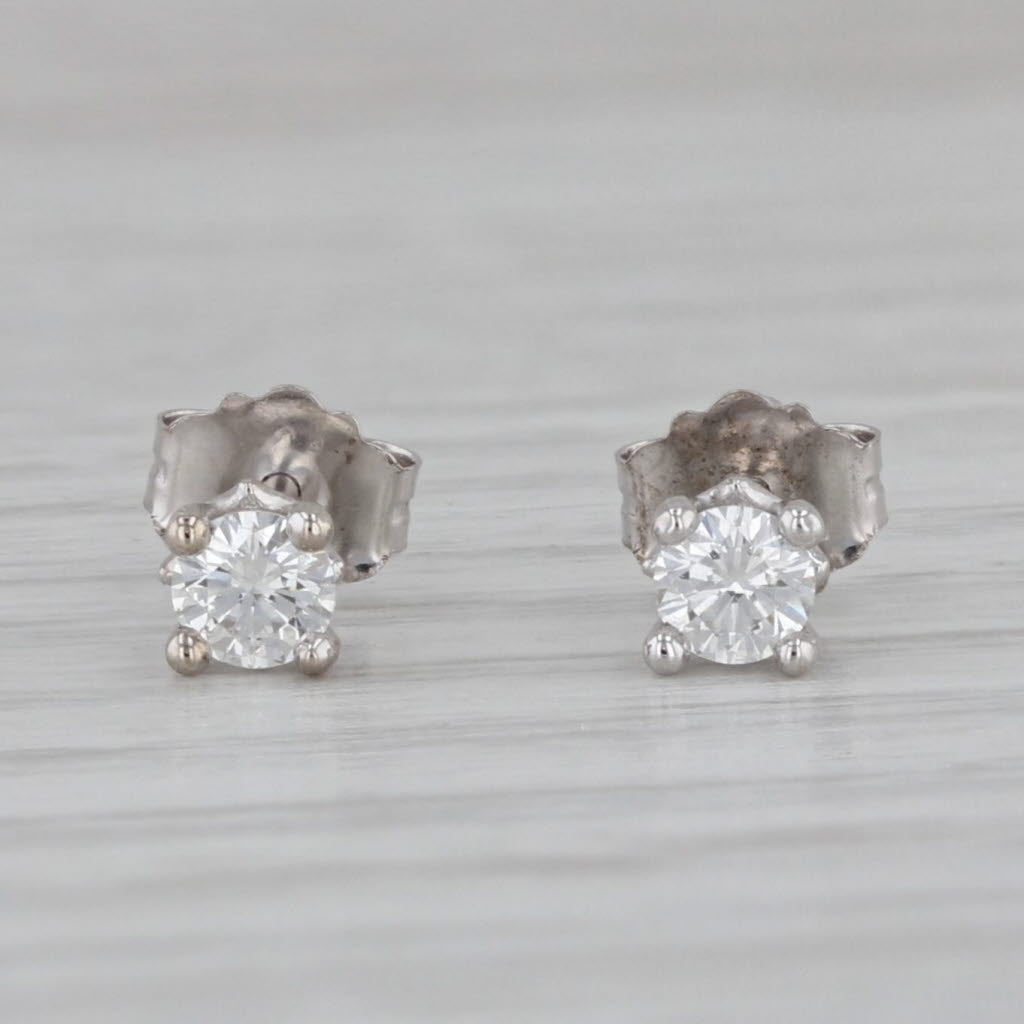 Gray New 0.18ctw Diamond Stud Earrings 14k White Gold Round Solitaire Studs