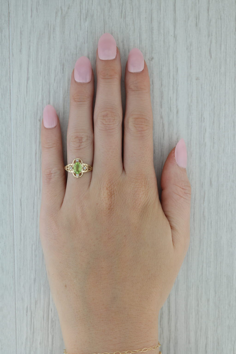 0.82ctw Peridot Diamond Ring 10k Yellow Gold Size 5.75 August Birthstone