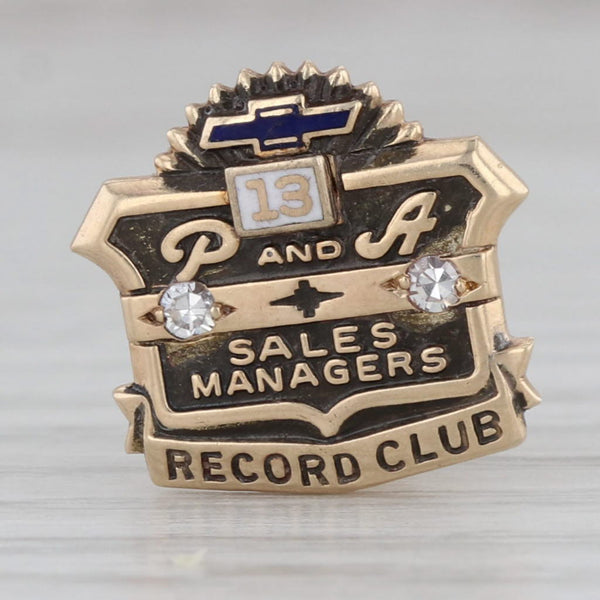 Gray Chevrolet Sales Manager Service Pin 10k Gold Diamond Record Club Award Lapel