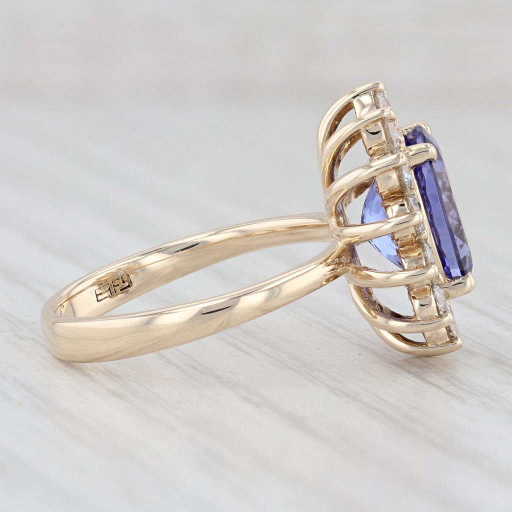 Light Gray Effy 4.43ctw Tanzanite Diamond Halo Ring 14k Yellow Gold Size 6.75-7