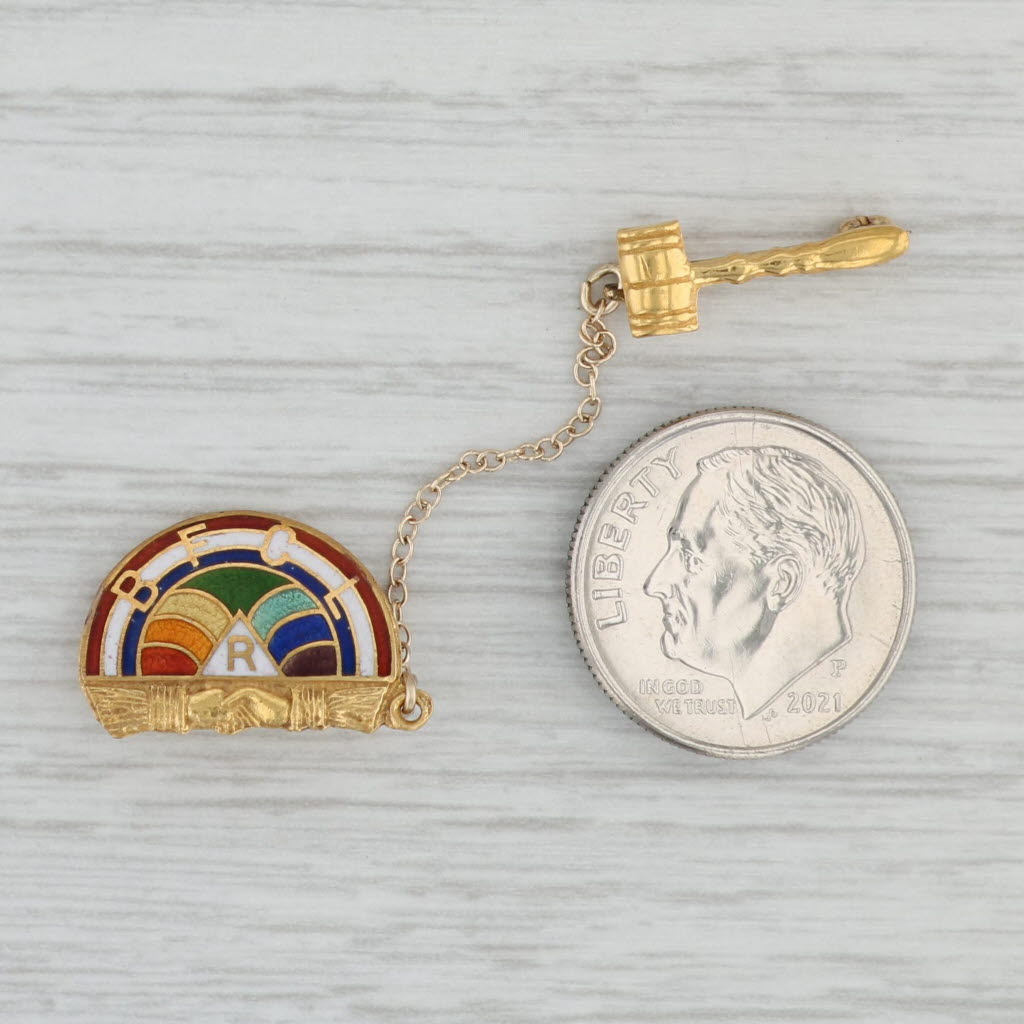 Gray Rainbow Girls Pin w/ Gavel Guard 10k Gold Masonic Youth