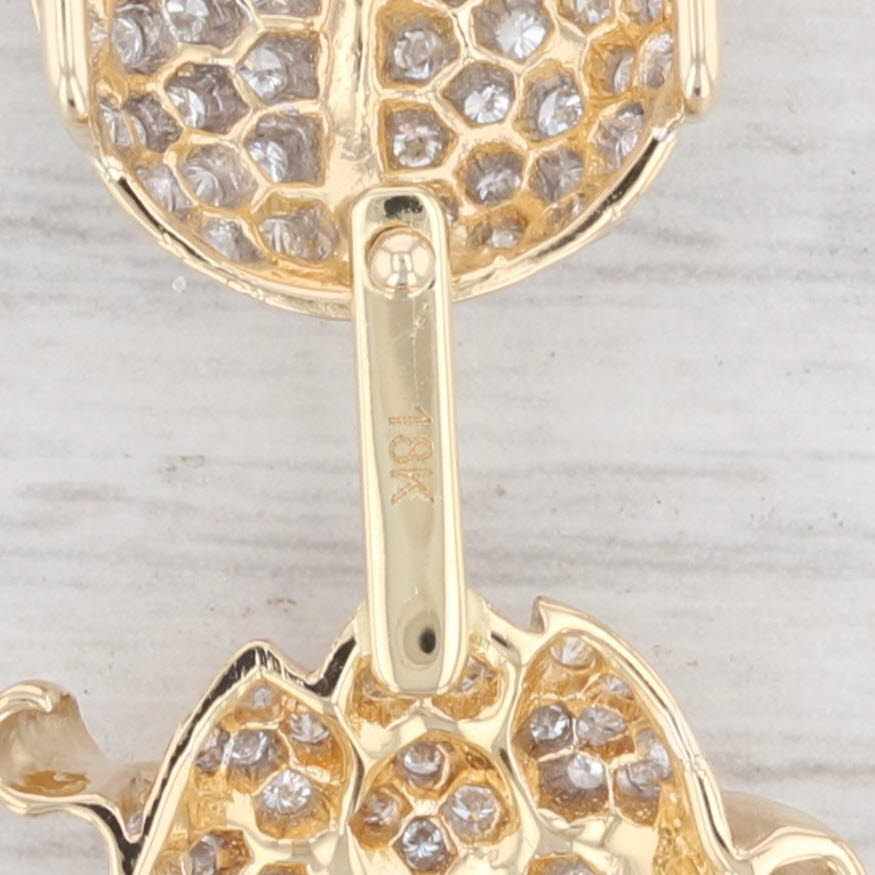 Light Gray 1ctw Pave Diamond Flower Drop Pendant 18k Yellow Gold Statement