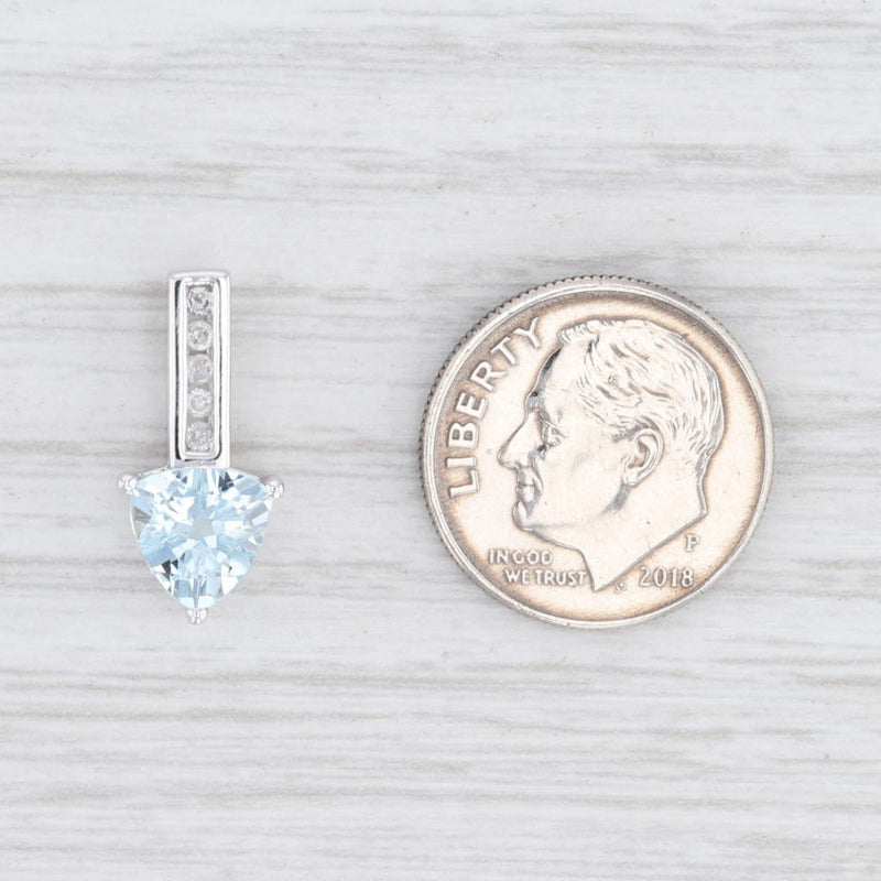 Light Gray 0.97ctw Aquamarine Diamond Journey Drop Pendant 10k White Gold Trillion Cut