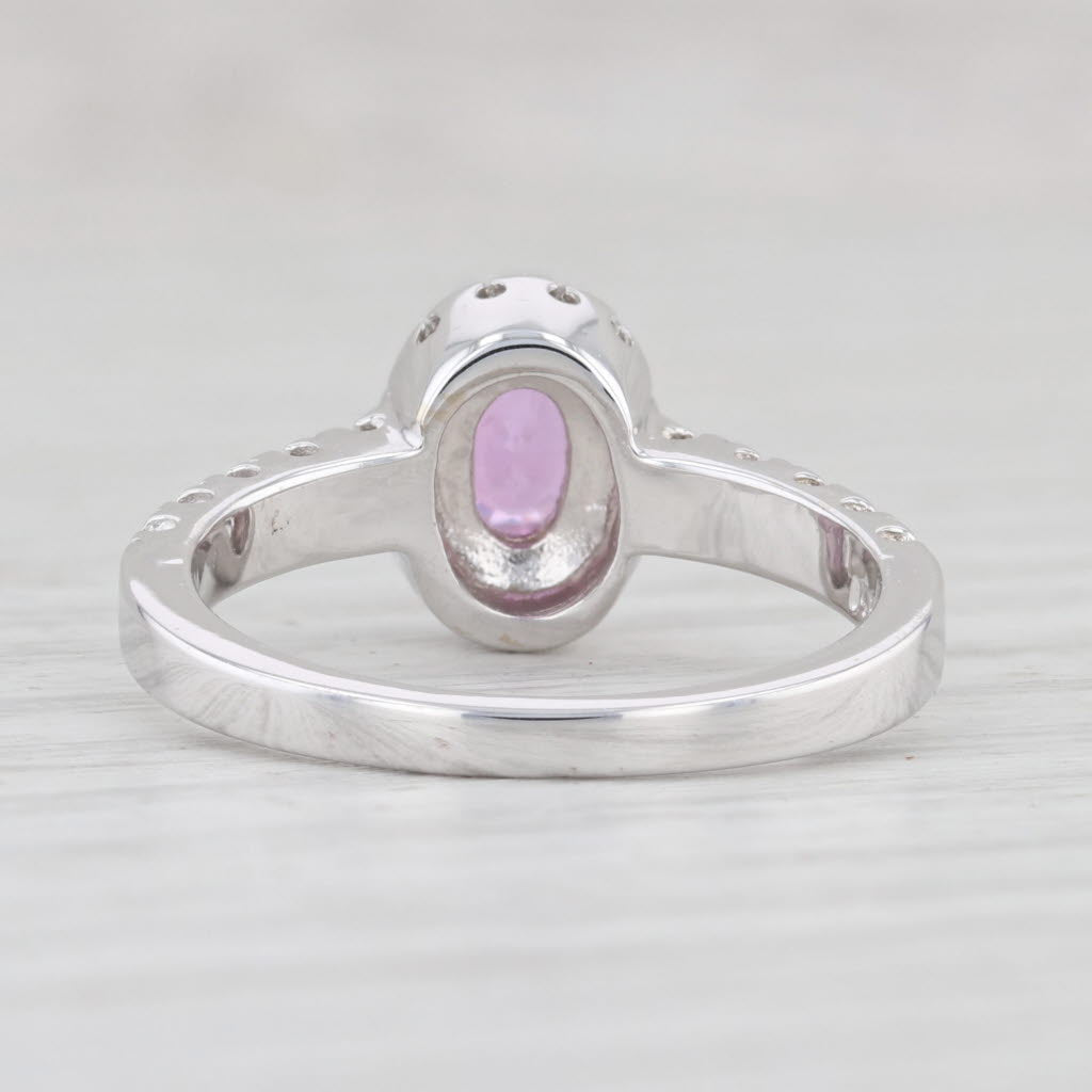 Light Gray 0.73ctw Pink Sapphire Diamond Halo Ring 14k White Gold Size 6.5 Engagement