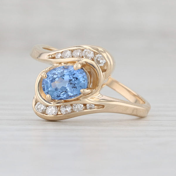 Light Gray 1.43ctw Light Blue Oval Sapphire Diamond Bypass Ring 14k Yellow Gold Size 7.25