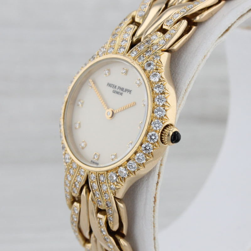 Gray Patek Philippe La Flamme Ladies 18k Gold & Diamond Quartz Watch Box Papers 4816