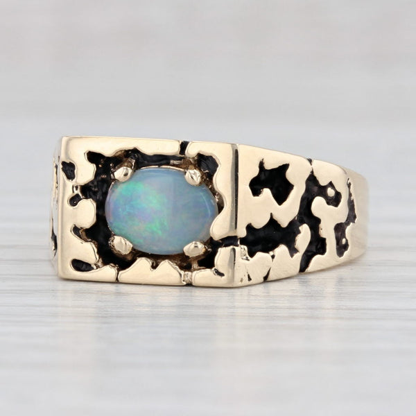 Light Gray Vintage Opal Nugget Cutout Ring 10k Yellow Gold Size 9.5 Oval Cabochon Solitaire