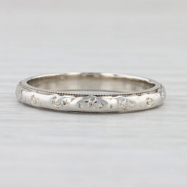 Light Gray Art Deco Floral Band 14k White Gold Size 6.25 Wedding Stackable Ring