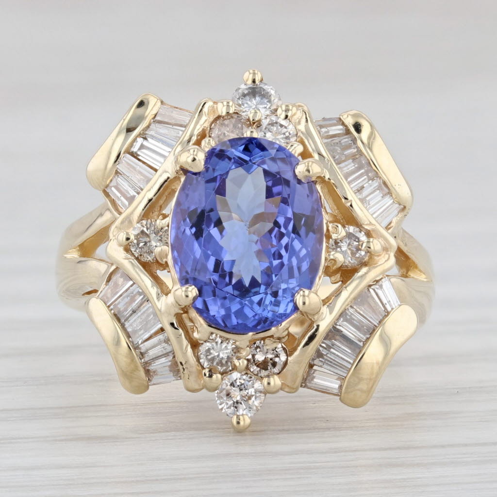 Light Gray 3.11ctw Oval Tanzanite Diamond Ring 14k Yellow Gold Size 5.75 Cocktail