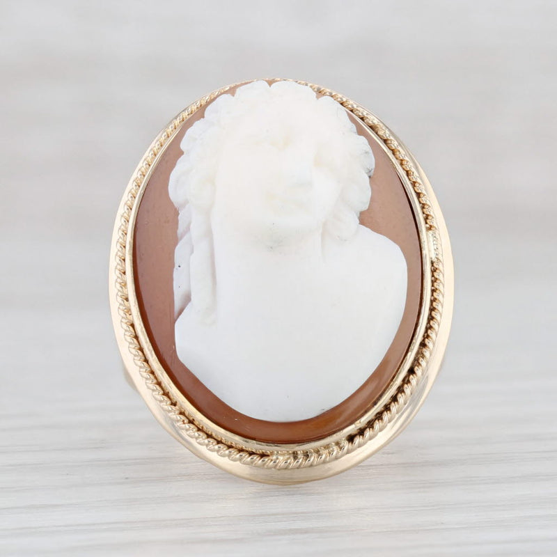 Vintage Figural Carved Shell Cameo Ring 14k Yellow Gold Size 6 Statement