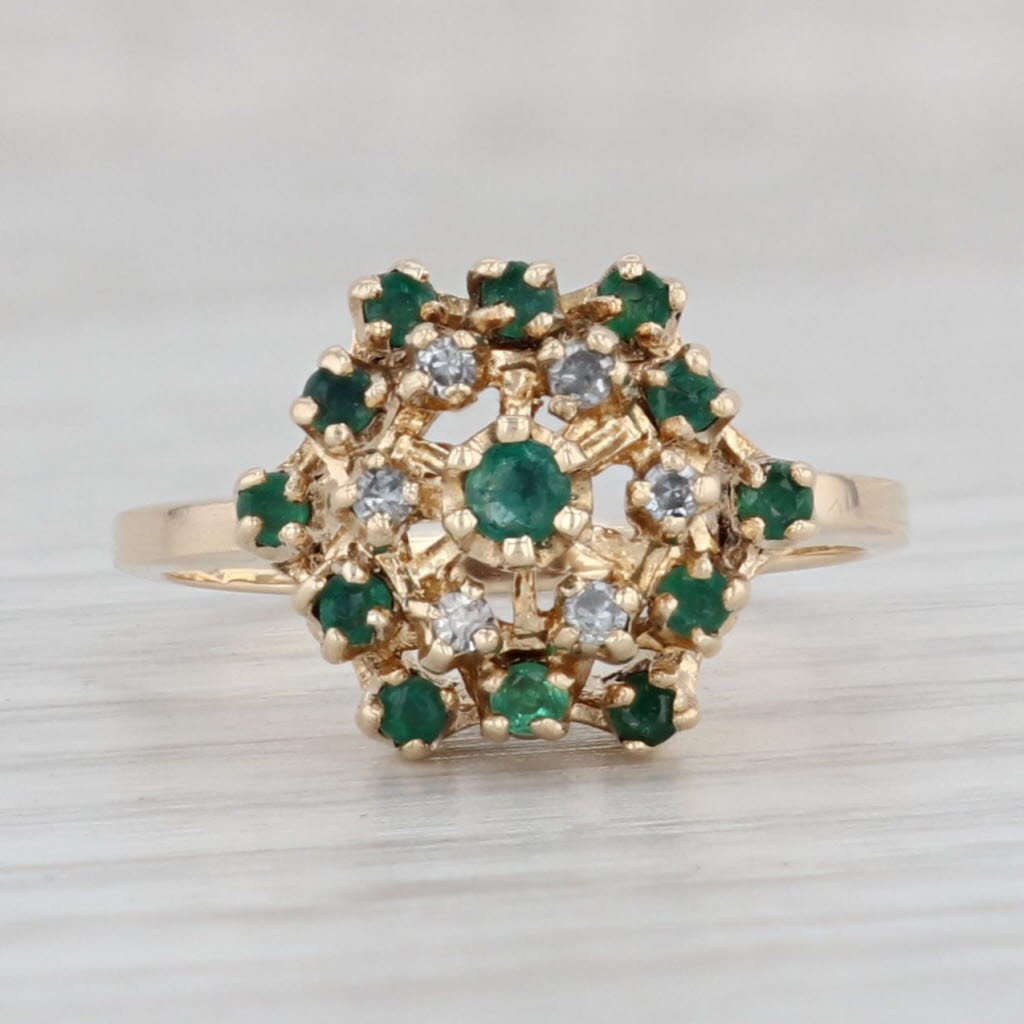 Gray 0.34ctw Emerald Diamond Cluster Ring 10k Yellow Gold Size 5.25 Cocktail